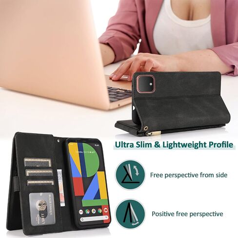 ASUWISH متوافق مع Google Pixel 4 Wallet Case Glass Screen Protector و Zipper Retro Leather Flip Cover Card Association Stand Cell Assories for Pixel4 Pixle Four Women Men in Kuwait