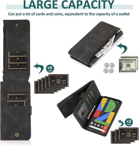 ASUWISH متوافق مع Google Pixel 4 Wallet Case Glass Screen Protector و Zipper Retro Leather Flip Cover Card Association Stand Cell Assories for Pixel4 Pixle Four Women Men in Kuwait