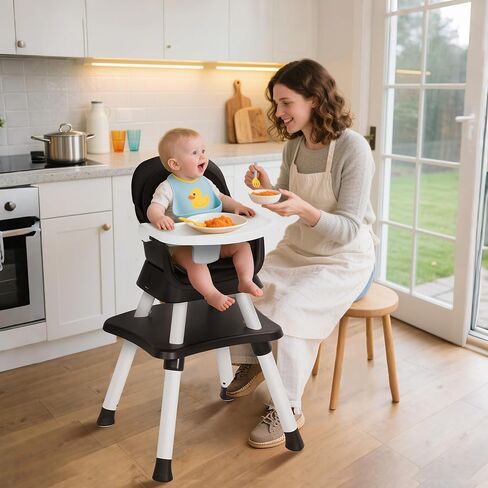 Baby High Chair, 8 in 1 Convertible Highchairs for Babies and Toddlers, Children Dining Booster Seat/Kids Building Block Table for Girls Boys, Baby Seat with Removable Tray, Black in Kuwait