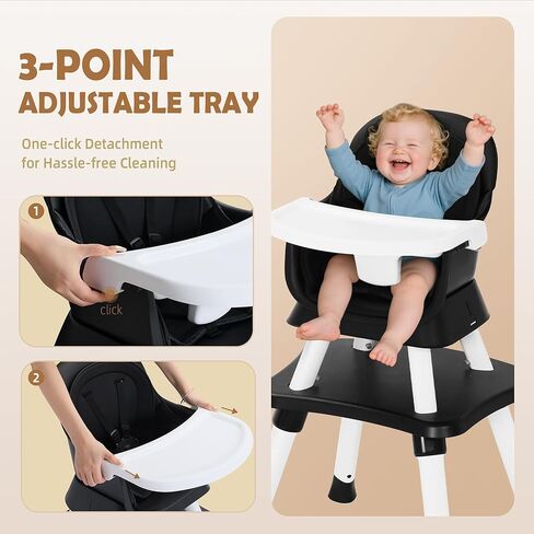 Baby High Chair, 8 in 1 Convertible Highchairs for Babies and Toddlers, Children Dining Booster Seat/Kids Building Block Table for Girls Boys, Baby Seat with Removable Tray, Black in Kuwait