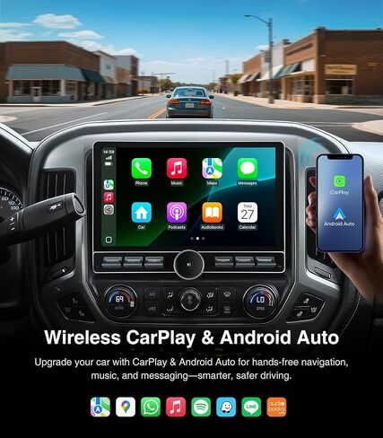 Replacement Radio for Chevy Silverado GMC Sierra - Car Stereo Carplay Android Auto 2014-2018 (2RAM+64ROM) 4Core QLED Touch Screen Radio Voice Control Wireless Mirroring GPS Navigation 10" Head Unit in Saudi Arabia