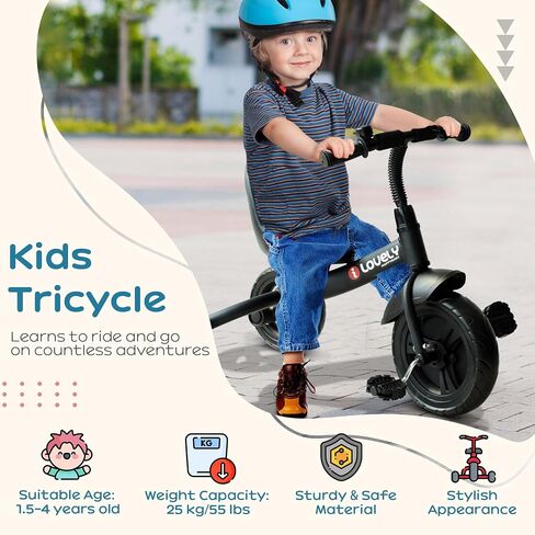 Qaba Toddler Tricycle, Kids Trike, 3-Wheel Bike for Toddlers 2-5 Years, Recreation Baby Tricycle for Boys and Girls with Bell Indoor Outdoor, Black in Kuwait