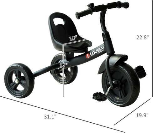 Qaba Toddler Tricycle, Kids Trike, 3-Wheel Bike for Toddlers 2-5 Years, Recreation Baby Tricycle for Boys and Girls with Bell Indoor Outdoor, Black in Kuwait