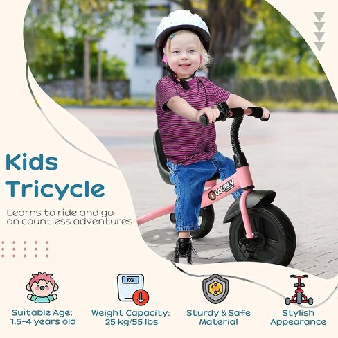 Qaba Toddler Tricycle ، Kids Trike ، دراجة ثلاثية العجلات للأطفال الصغار 2-5 سنوات ، دراجة ثلاثية العجلات للطفل الترفيهي للبنين والبنات مع الجرس الداخلي في الهواء الطلق ، الأسود in Kuwait