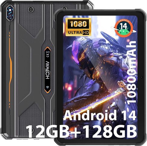 HOTWAV R8 Rugged Tablet Android 14-10.1inch HD+ Waterproof Tablet, 10800mAh, 12GB + 128GB/TF 1TB, 13MP+5MP Camera Outdoor Work Tablets, Octa-Core/Dual SIM 4G/WLAN 5/IP68&IP69K/Face ID/GPS/OTG Black in Kuwait