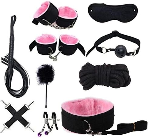 Indoor Fitness Equipment Pink Nylon Sports Set 10 Pieces, Soft, Adjustable Nylon Wristband and Ankle Strap, with Eye Mask Set - D3 in Saudi Arabia