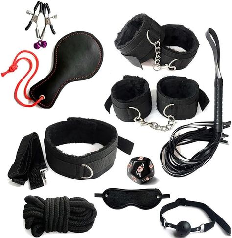 Multi Functional 10 Piece Classic Black Comfortable Nylon Fitness Set, Equipped with Dice and Racket - D27 in Saudi Arabia