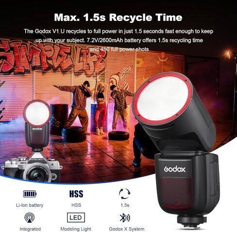 Godox V1F V1 F Round Head Speedlite for Fuji TTL Hot Shoe Flash 2.4G X Wireless HSS 1/8000s 2980mAh Lithium Battery LED Modeling Lamp Shot speedlight with Tri-Color Diffuser(USA Version) in Saudi Arabia