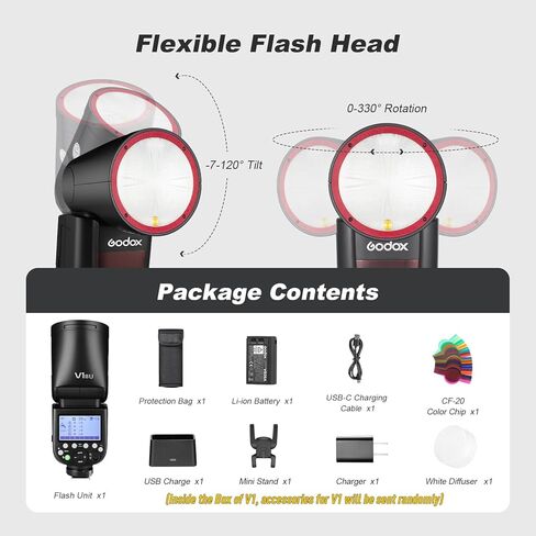 Godox V1F V1 F Round Head Speedlite for Fuji TTL Hot Shoe Flash 2.4G X Wireless HSS 1/8000s 2980mAh Lithium Battery LED Modeling Lamp Shot speedlight with Tri-Color Diffuser(USA Version) in Saudi Arabia