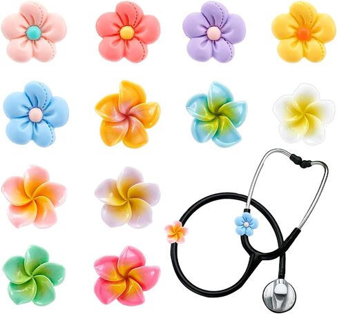 Olycraft 12pcs 12 Styles Flower Metethoscope Charms 0.6 inch metethoscope tag metghoscope name tag tag charms leghoscope charm jarm accessories for doctor nurs in Saudi Arabia