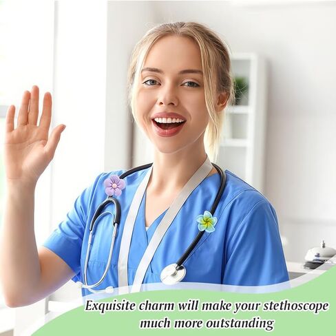 Olycraft 12pcs 12 Styles Flower Metethoscope Charms 0.6 inch metethoscope tag metghoscope name tag tag charms leghoscope charm jarm accessories for doctor nurs in Saudi Arabia