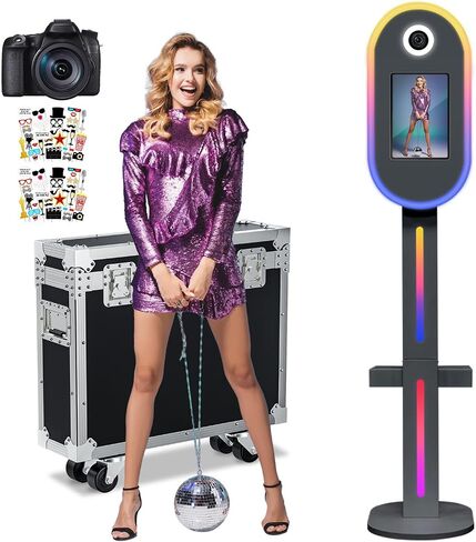Portable Photo Booth Compatible with Ipad 10.9in 11in, for Ipad Photo Booth Shell Stand with Flight Case APP/Remote Control RGB Lights Music Sync Light Box (Black, for lpad 12.9'' 13'') in Saudi Arabia