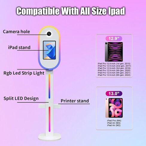 Portable Photo Booth Compatible with Ipad 10.9in 11in, for Ipad Photo Booth Shell Stand with Flight Case APP/Remote Control RGB Lights Music Sync Light Box (Black, for lpad 12.9'' 13'') in Saudi Arabia