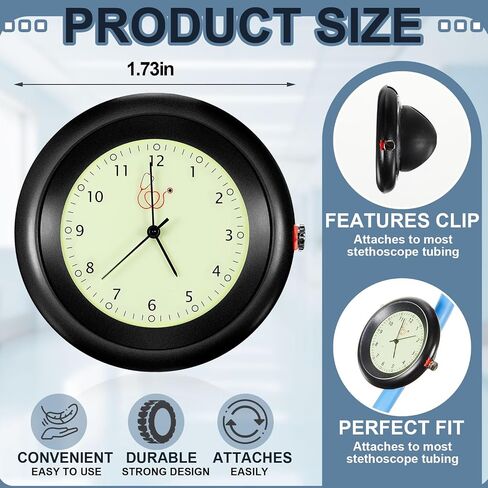2 Pcs Glow in The Dark Stethoscope Watch Nurse Gift Clip on Pocket Watch with Second Hand Appreciation Medical Accessories for Nursing Students Doctor Clinic Staff (White,Black) in Saudi Arabia