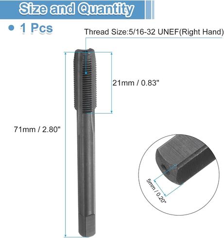 uxcell Straight Flute Screw Taps 5/16-32 UNEF 2B Thread HSS6542 Black Nitride Coated Machine Threading Milling Tap Tapping Tools in Kuwait