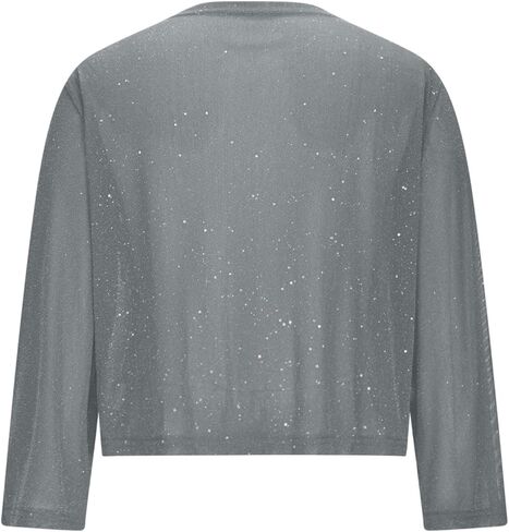 كارديجان للترتر النسائي غير الرسمي الطويل الأكمام البريقية فتحة مفتوحة السترة الأمامية خفيفة الوزن الخروج معاطف ألوان صلبة in Kuwait