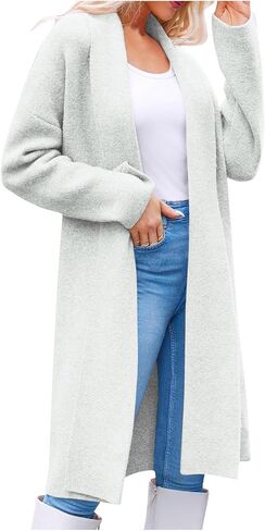 Womens Long Cardigan Sweaters Chunky Open Front Oversized Slouchy Knit Trendy Casual Coat in Kuwait