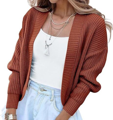 Womens Long Sleeve Open Front Knit Cropped Cardigan Sweaters Casual Drop Shoulder Short Shrugs Sweater Coat for Dress in Kuwait