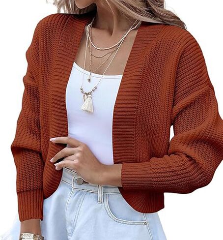 Womens Long Sleeve Open Front Knit Cropped Cardigan Sweaters Casual Drop Shoulder Short Shrugs Sweater Coat for Dress in Kuwait