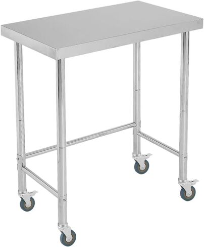 Garvee الفولاذ المقاوم للصدأ العمل الجدول 16 × 24 بوصة مع عجلات ، والفولاذ المقاوم للصدأ المطبخ الطعام الإعدادية طاولة العمل التجارية ، والفضة in Kuwait
