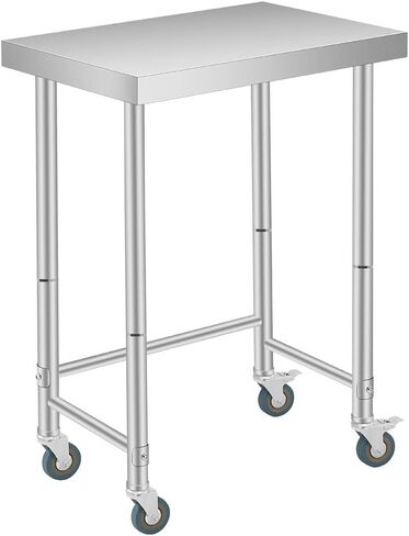 Garvee الفولاذ المقاوم للصدأ العمل الجدول 16 × 24 بوصة مع عجلات ، والفولاذ المقاوم للصدأ المطبخ الطعام الإعدادية طاولة العمل التجارية ، والفضة in Kuwait