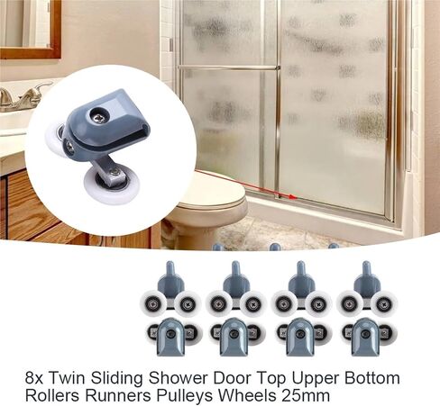 8 x Twin Bottom Top Shower Door Rollers Pulleys Wheels Runners Bathroom Door Accessories in Saudi Arabia