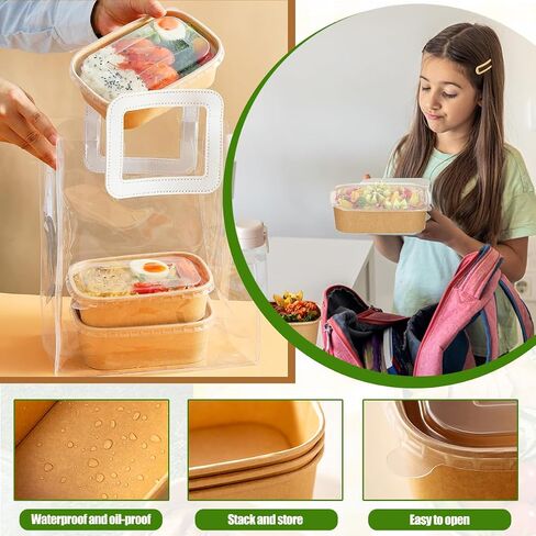 50 عبوة 29 أوقية قابلة للتخلص من الأوعية الورقية Kraft 【مع الأغطية والشوك】 ، حاويات الإعدادية وجبة الورق المقوى ، حاويات طعام مقاومة للتسرب ، وعاء تقديم الحساء للأطعمة الساخنة/الباردة آمنة in Kuwait