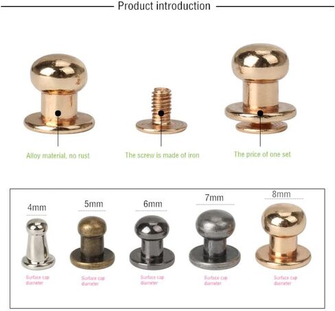 Rivets,Chicago Screws, 20sets Leather Belt Round Monk Head Rivets Metal Alloy Knob Screw Decor Nail Buckles(Silver,Monk Head 4mm) in Saudi Arabia