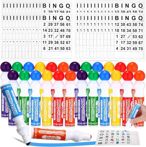 Crtiin 204 Pack Bingo Game Cards and Bingo Daubers Set Includes 180 Disposable Paper Game Sheets, 24 Mixed Colors Dot Markers Party Supplies for Card Games Activity Family Gathering Night in Saudi Arabia