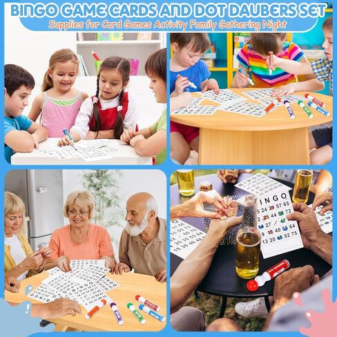 Crtiin 204 Pack Bingo Game Cards and Bingo Daubers Set Includes 180 Disposable Paper Game Sheets, 24 Mixed Colors Dot Markers Party Supplies for Card Games Activity Family Gathering Night in Saudi Arabia