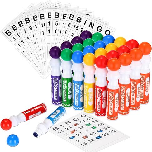Crtiin 204 Pack Bingo Game Cards and Bingo Daubers Set Includes 180 Disposable Paper Game Sheets, 24 Mixed Colors Dot Markers Party Supplies for Card Games Activity Family Gathering Night in Saudi Arabia