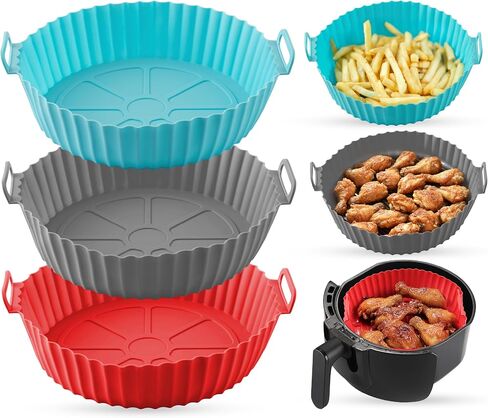 BlueStars 6.5in Air Fryer Silicone Liners for 1 to 3 QT Air Fryer - Reusable Silicone Pot Bowl, Baking Tray Basket, Cooking Oven Accessories - Not Flammable, Easy to Clean, Oil-proof - Pack of 2 in Saudi Arabia