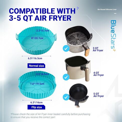 BlueStars 6.5in Air Fryer Silicone Liners for 1 to 3 QT Air Fryer - Reusable Silicone Pot Bowl, Baking Tray Basket, Cooking Oven Accessories - Not Flammable, Easy to Clean, Oil-proof - Pack of 2 in Saudi Arabia
