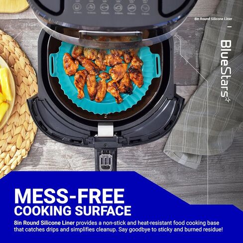 BlueStars 6.5in Air Fryer Silicone Liners for 1 to 3 QT Air Fryer - Reusable Silicone Pot Bowl, Baking Tray Basket, Cooking Oven Accessories - Not Flammable, Easy to Clean, Oil-proof - Pack of 2 in Saudi Arabia