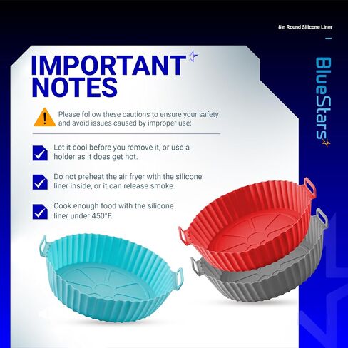 BlueStars 6.5in Air Fryer Silicone Liners for 1 to 3 QT Air Fryer - Reusable Silicone Pot Bowl, Baking Tray Basket, Cooking Oven Accessories - Not Flammable, Easy to Clean, Oil-proof - Pack of 2 in Saudi Arabia