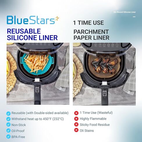 BlueStars 6.5in Air Fryer Silicone Liners for 1 to 3 QT Air Fryer - Reusable Silicone Pot Bowl, Baking Tray Basket, Cooking Oven Accessories - Not Flammable, Easy to Clean, Oil-proof - Pack of 2 in Saudi Arabia