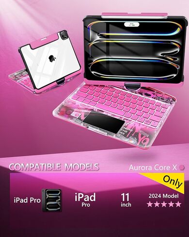 Keyboard Case for iPad Pro 11-inch (M4, 2024), Transparent Cyberpunk Shell, 360° Rotating Multi-Touch Trackpad, 7-Color Backlit Keyboard, Type-C Charging,Snow White in Kuwait