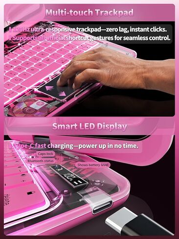 Keyboard Case for iPad Pro 11-inch (M4, 2024), Transparent Cyberpunk Shell, 360° Rotating Multi-Touch Trackpad, 7-Color Backlit Keyboard, Type-C Charging,Snow White in Kuwait