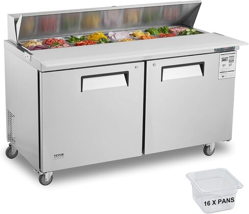 VEVOR 48"W Commercial Refrigerator, 12.5 Cu. Ft Sandwich Prep Refrigerated Table, Mega Top Food Prep Fridge with 12 Pans and Cutting Board, Stainless Steel Salad Prep Cooler for Restaurant, Food Truck in Saudi Arabia
