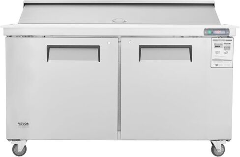 VEVOR 48"W Commercial Refrigerator, 12.5 Cu. Ft Sandwich Prep Refrigerated Table, Mega Top Food Prep Fridge with 12 Pans and Cutting Board, Stainless Steel Salad Prep Cooler for Restaurant, Food Truck in Saudi Arabia