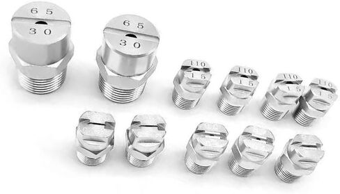 High Pressure Fan Nozzle, 65° Flat Fan Nozzle Stainless Steel 1/8 1/4 3/8 1/2 BSPT Male Pack of 10,10pcs(No.30: 1/2,10pcs) in Saudi Arabia