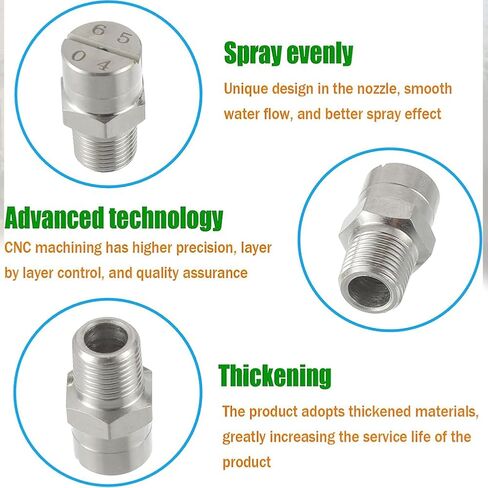 High Pressure Fan Nozzle, 65° Flat Fan Nozzle Stainless Steel 1/8 1/4 3/8 1/2 BSPT Male Pack of 10,10pcs(No.30: 1/2,10pcs) in Saudi Arabia