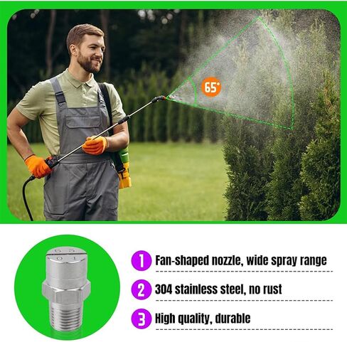 High Pressure Fan Nozzle, Threaded 304 Stainless Steel Flat Fan Nozzle 65 Degree Multiple Sizes Pack of 5 Or 10,10pcs(No.40: 1/8,10pcs) in Saudi Arabia