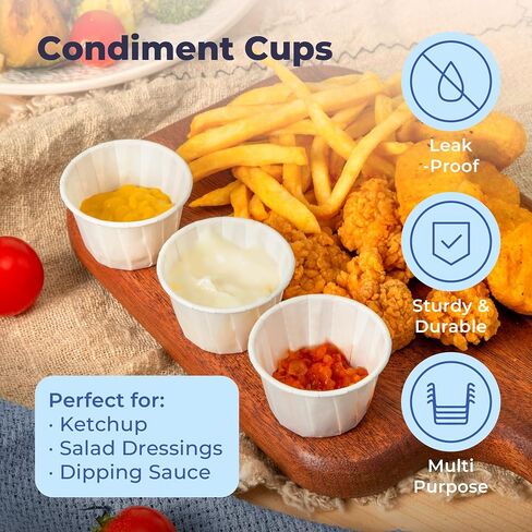 Fit Meal Prep [500 Pack] 2 oz Treated Paper Souffle Portion Cups for Condiments Samples Measuring Jello Shots Sauce Disposable Cup - White in Saudi Arabia