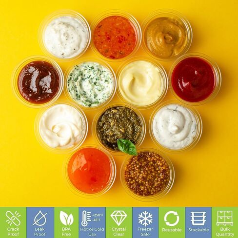 Plastic Portion Cups with Lids [2 oz, 50 Sets] Disposable, Leak-Proof, Transparent, Round, Minimalist, Ideal for Meal Prep, Jello Shots, Condiments, Dipping Sauces, Food Service in Saudi Arabia