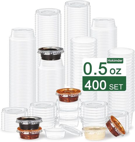 400 Pack 0.5 Oz Disposable Plastic Portion Cups with Lids, Small Jello Shot Cups, Plastic Containers Souffle Cup Condiment Containers with Lids Sauce Cups for Salad Dressing and Meal Prep- 0.5oz/15ml in Saudi Arabia