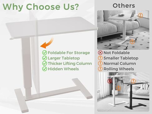 طاولة طي قابلة للطي مع عجلات ، طاولة سرير طبية قابلة للارتقاء من الغاز ، ومكتب كمبيوتر محمول كبير متداول ، يتساقط لأسفل لسهولة التخزين والمستشفى والمنزل (31.5 "W × 15.7" د ، أبيض) in Kuwait