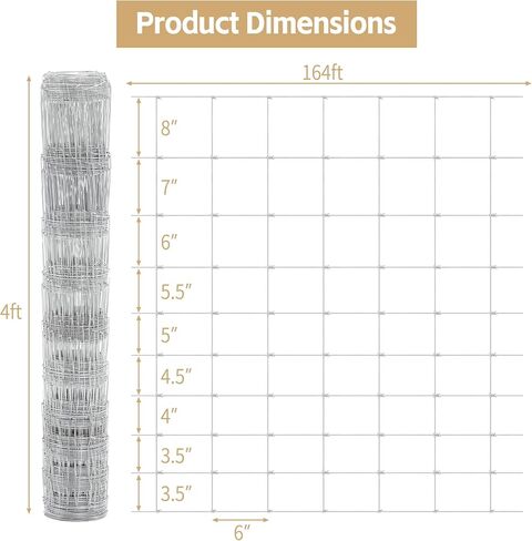 Galvanized Farm Fence 5Ft x 164Ft, Farm Wire Fencing Deer Fence,Heavy Duty Galvanized Field Wire Fencing for Dog Chicken Hog Deer Goat Cattle, Yard Vegetable Plant Animals Protection Poultry in Saudi Arabia