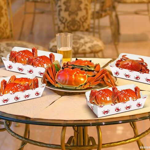 Ctosree 50 Pieces Crab Lobster Paper Plates Boil Birthday Party Supplies Disposable Crawfish Seafood Paper Boats Tableware for Summer Dinner Picnic BBQ Supply(Crab Style) in Saudi Arabia