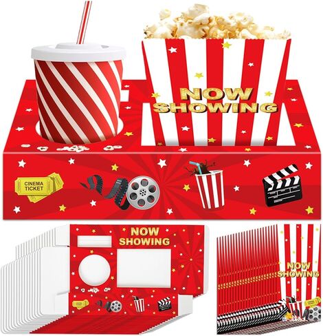 فيلم Night Movie Movie Snack Trays 48pcs تشمل 24 فيلماً من صواني الوجبات الخفيفة ، 24 أكياس من الفشار فيلما اللوازم الليلية مربعات المسرح للسينما ورقة مشروب قوارب الطعام للعائلة in Kuwait